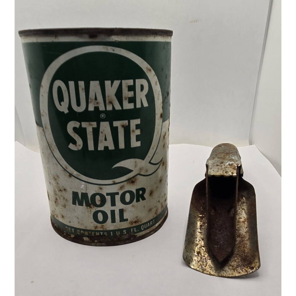 Vintage Quaker State Motor Oil Can 1 Quart Full With Pour Spout Oil City, PA